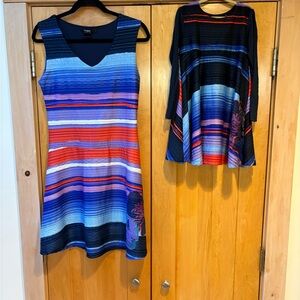 Mom & Me Desigual Multicolor Striped V-Neck Dress and mini long sleeve girls